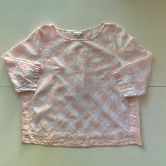 J. Jill Love Linen Boat Neck Top 3/4 Sleeve Gingham Pink and White Size Large - Picture 5 of 15